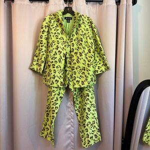Vintage Leopard Lime and Brown Blazer and Pant Set (Suit)
